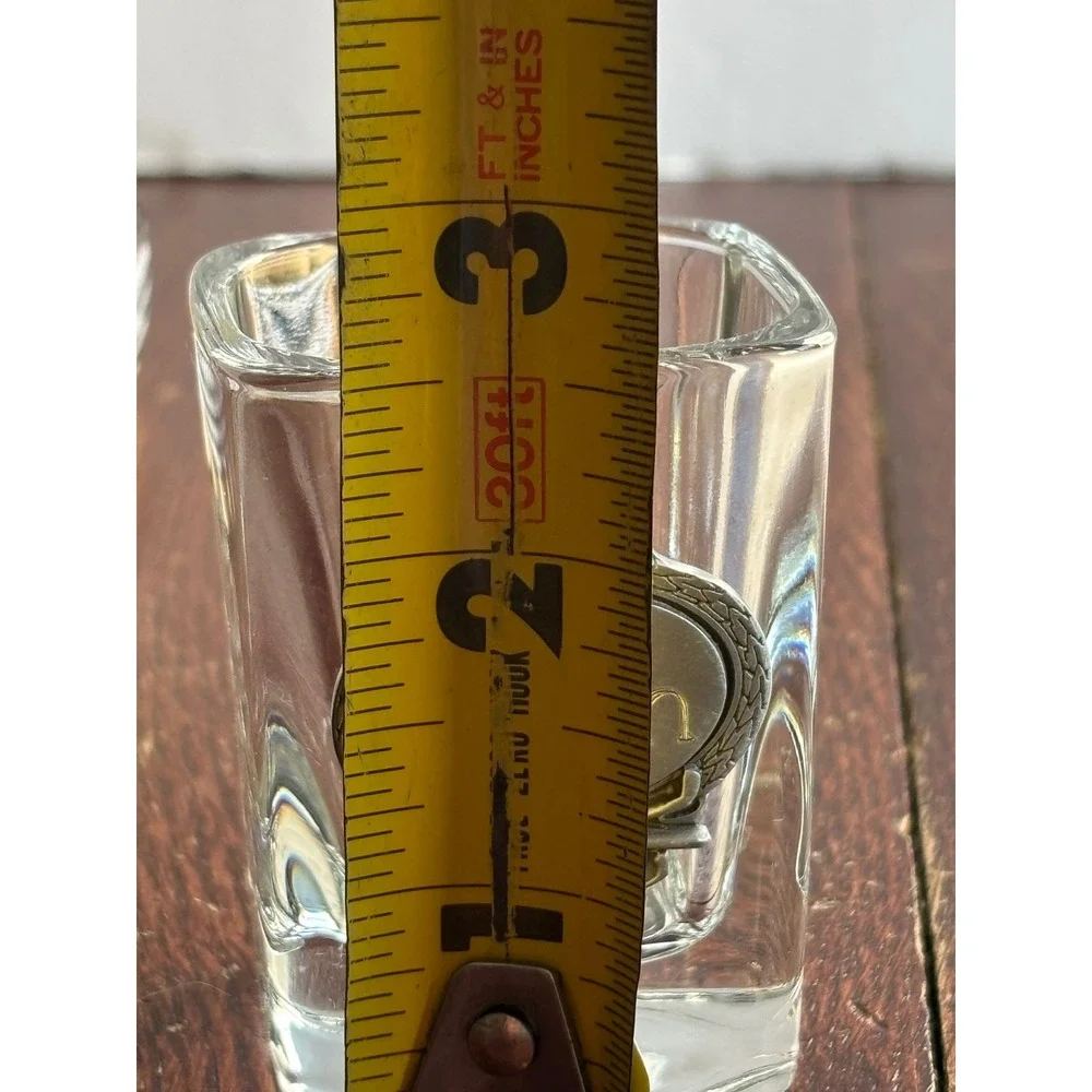 Vintage Personalized Tom‎ Golf Pewter Medallion Square Shot Glass Clear Barware